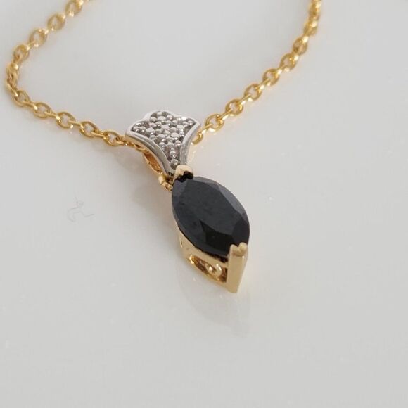 Black Spinel Pendant Necklace 14K YG and Stainless Steel Chain - Picture 7 of 11